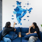 3D Tory Blue Wooden India Map