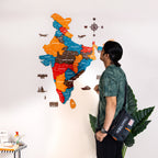 3D Saffron Wooden India Map