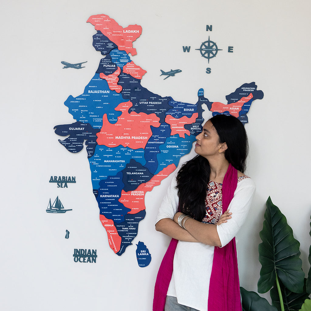 3D Nile Blue Wooden India Map