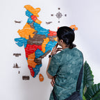 3D Saffron Wooden India Map