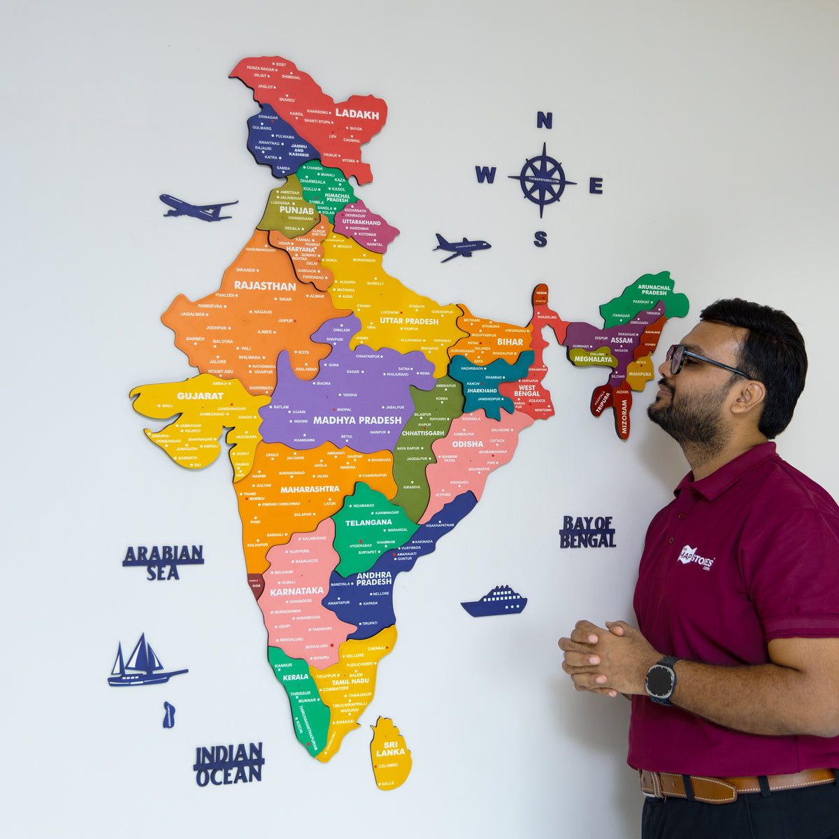 3D Colorful Wooden India Map