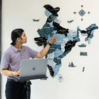 3D Black and Grey Wooden India Map