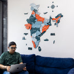 3D Salmon Pink Wooden India Map