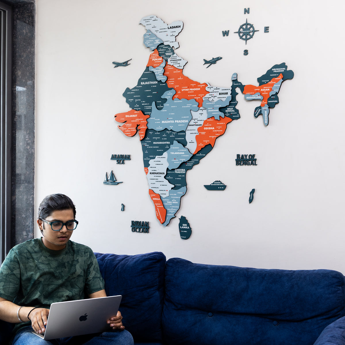 3D Salmon Pink Wooden India Map