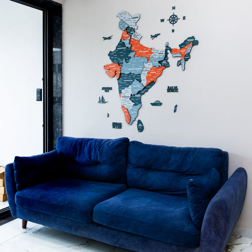 3D Salmon Pink Wooden India Map