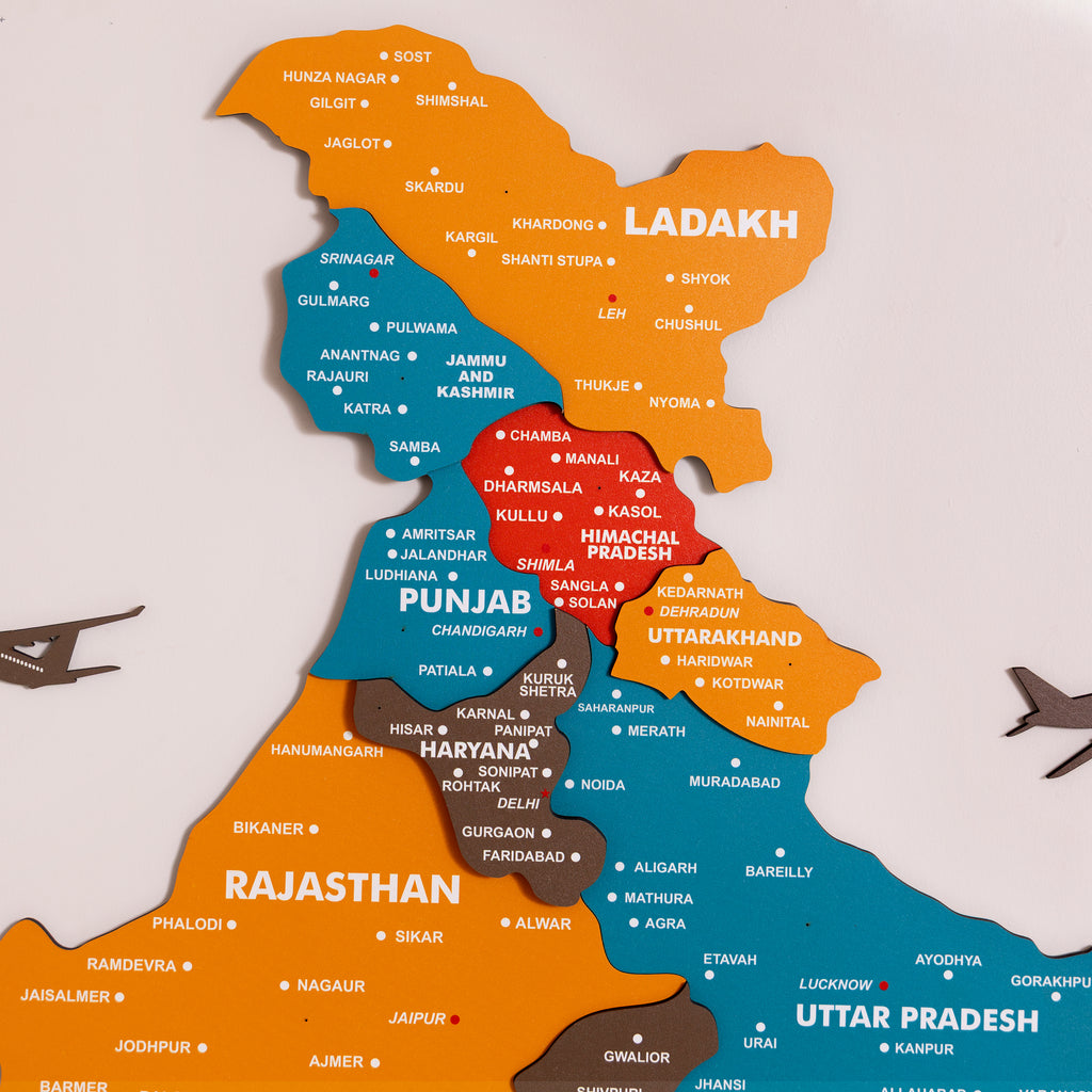 3D Saffron Wooden India Map