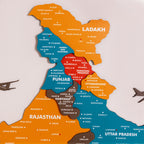 3D Saffron Wooden India Map