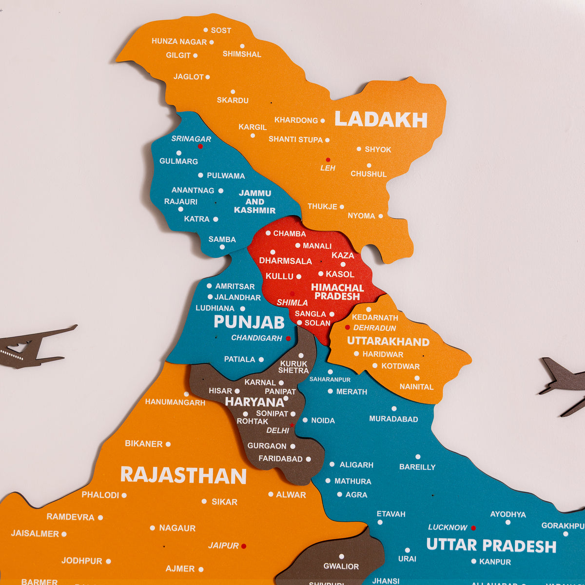 3D Saffron Wooden India Map
