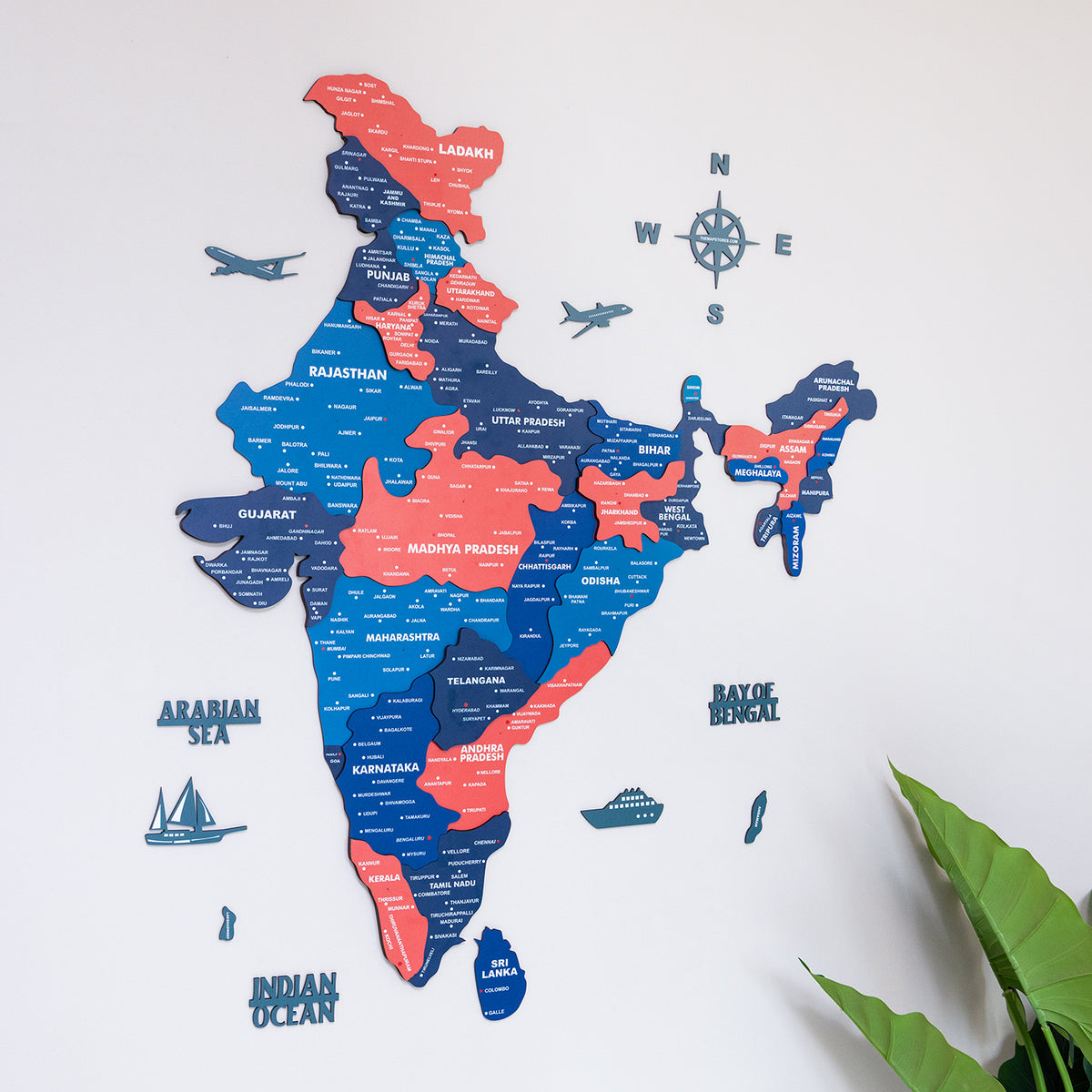 3D Nile Blue Wooden India Map