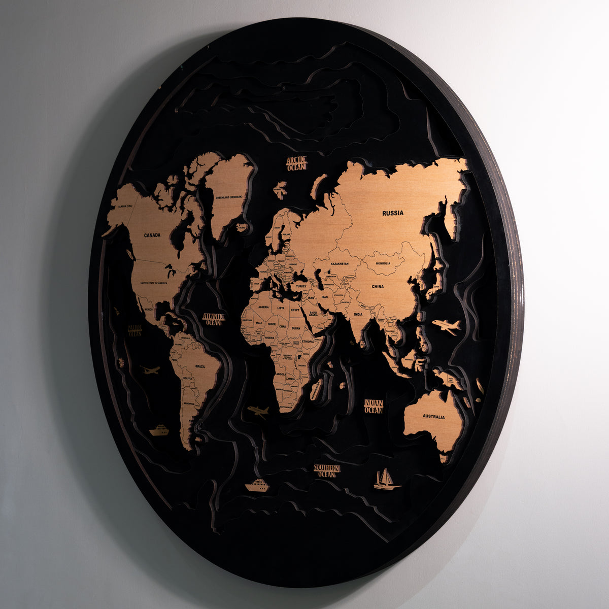 Round Designer Wooden World Map