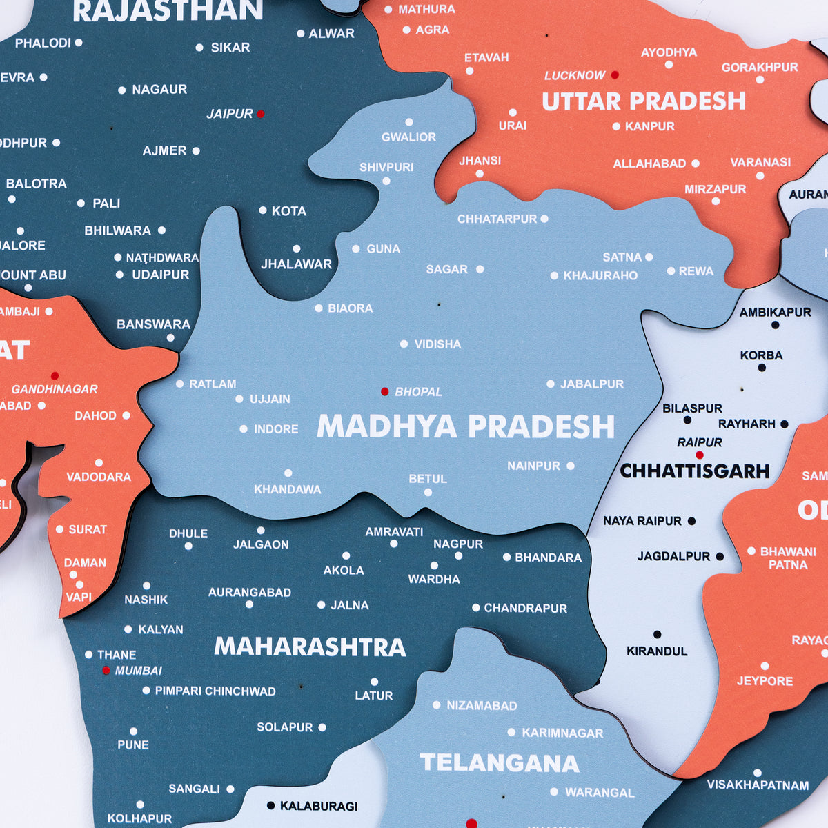 3D Salmon Pink Wooden India Map