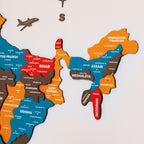 3D Saffron Wooden India Map