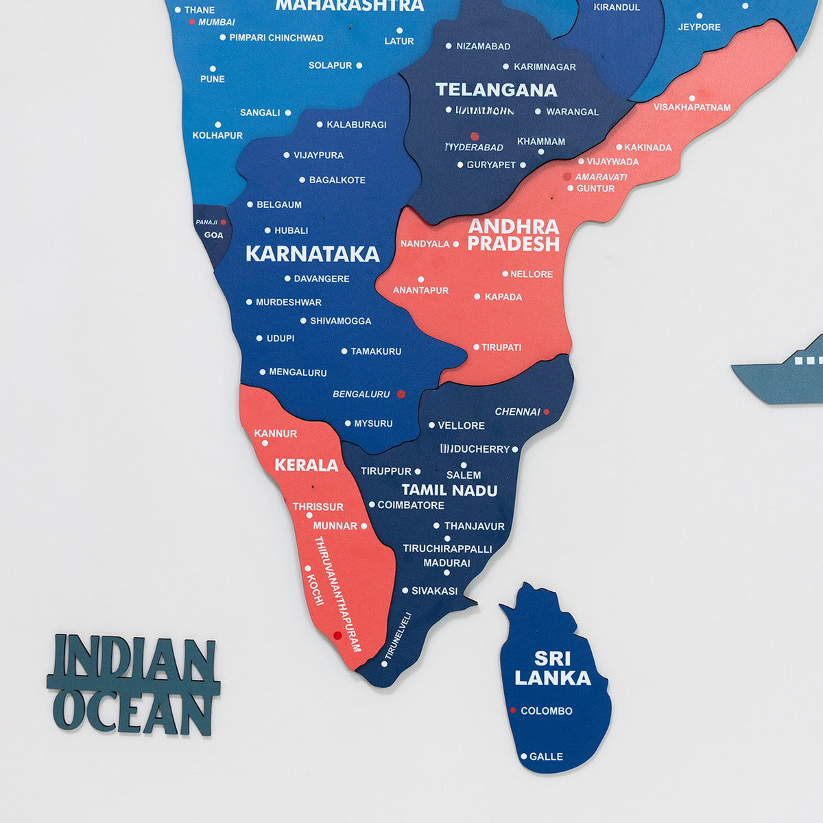 3D Nile Blue Wooden India Map