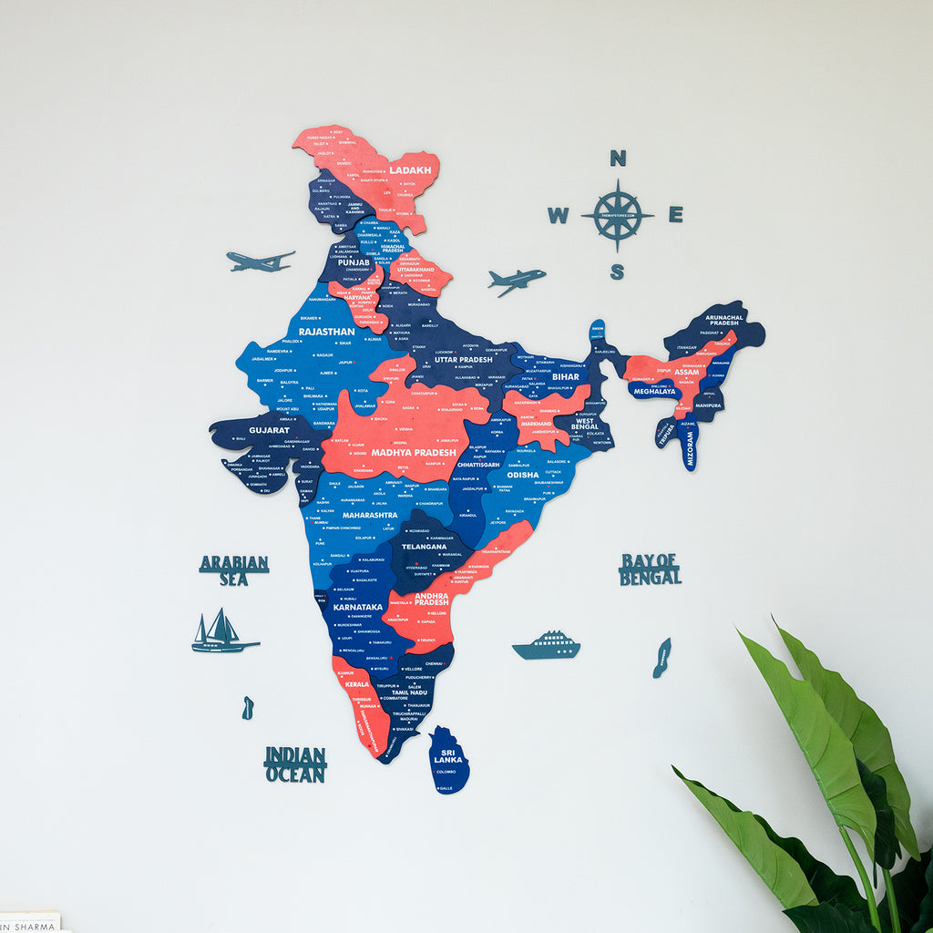 3D Nile Blue Wooden India Map