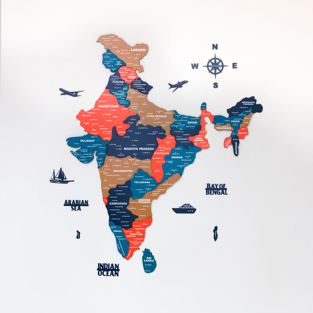 3D Tortilla Wooden India Map