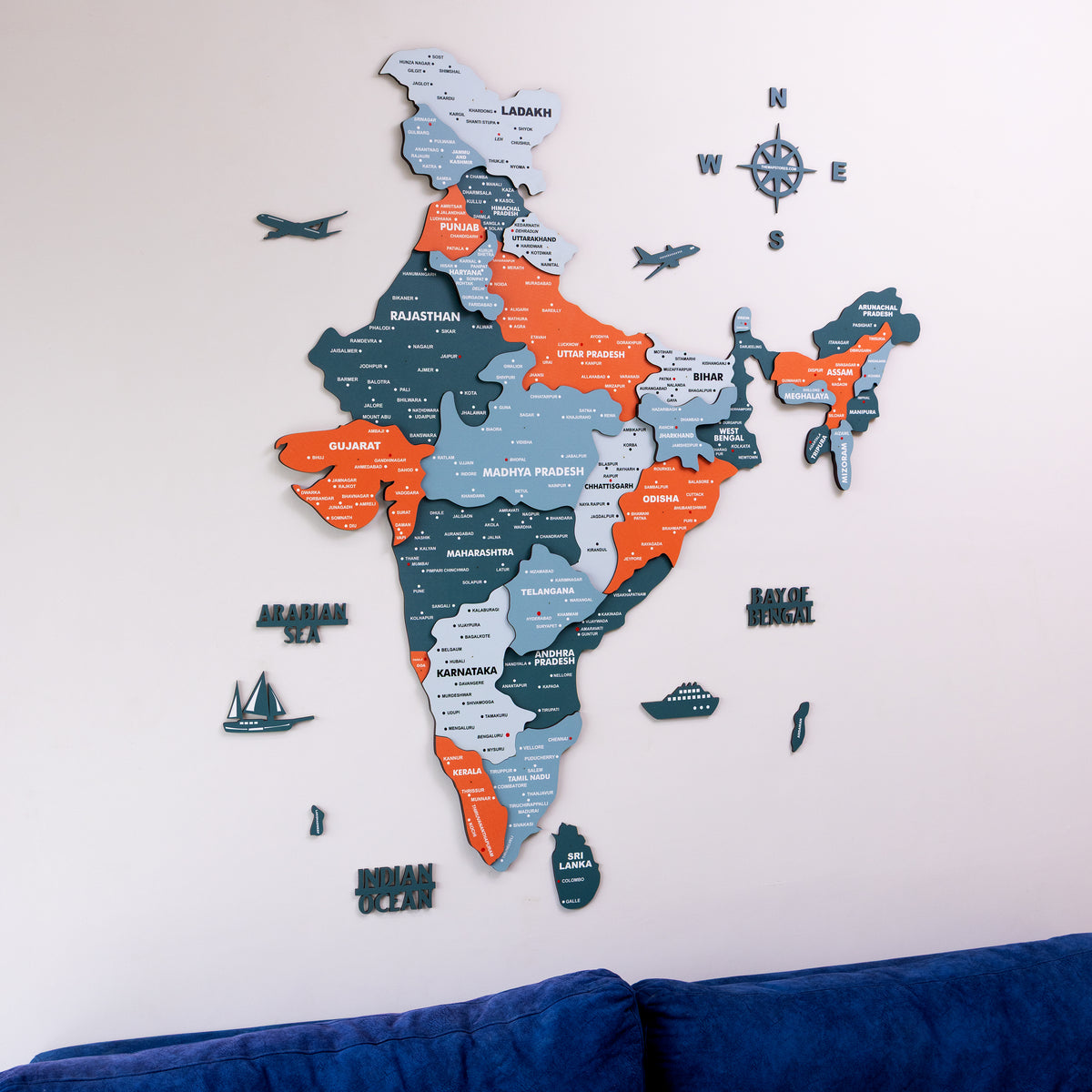 3D Salmon Pink Wooden India Map