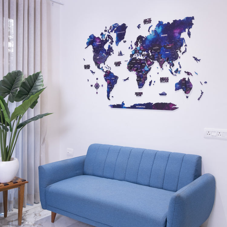 3D Galaxy Wooden World Map