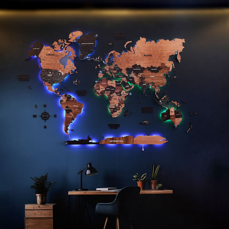 LED Wooden World Map