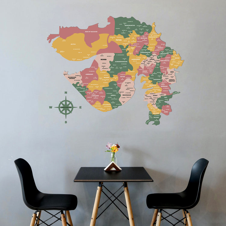 Spanish Green Wooden Gujarat Map