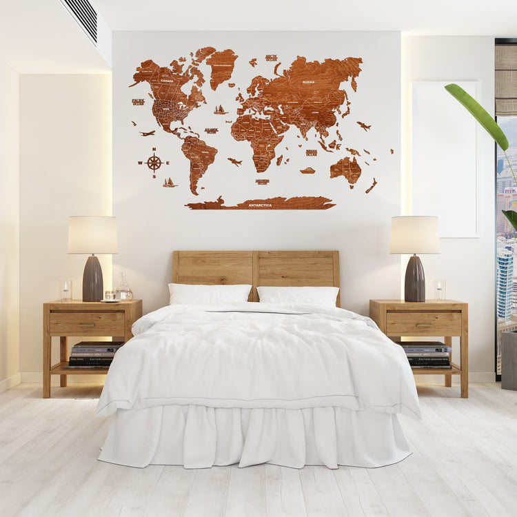 2D Teak Wooden World Map