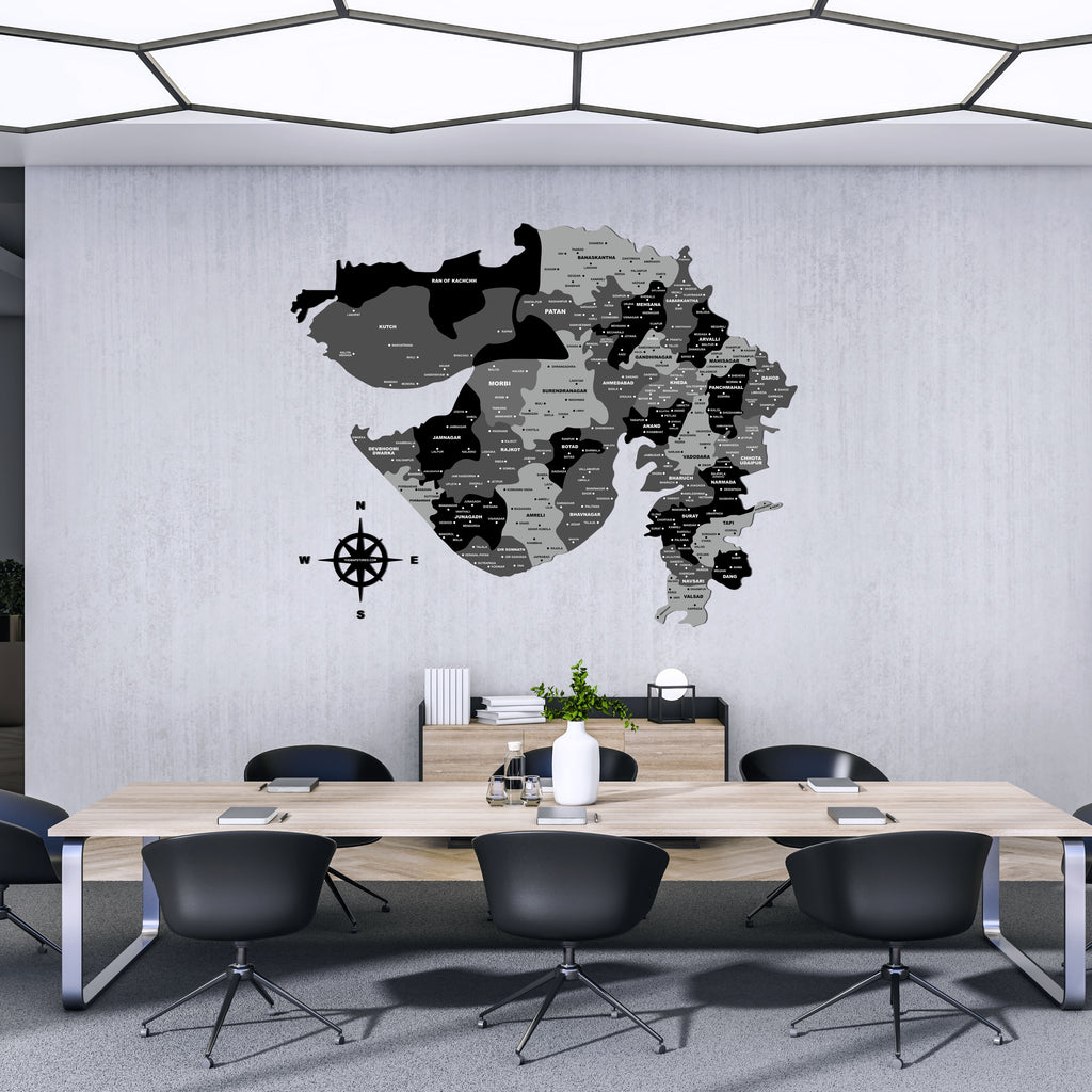 3D Black & Grey Wooden Gujarat Map