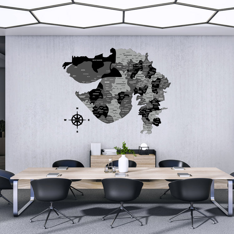 Black & Grey Wooden Gujarat Map