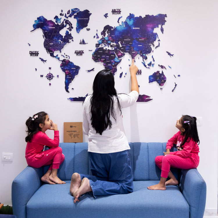 3D Galaxy Wooden World Map