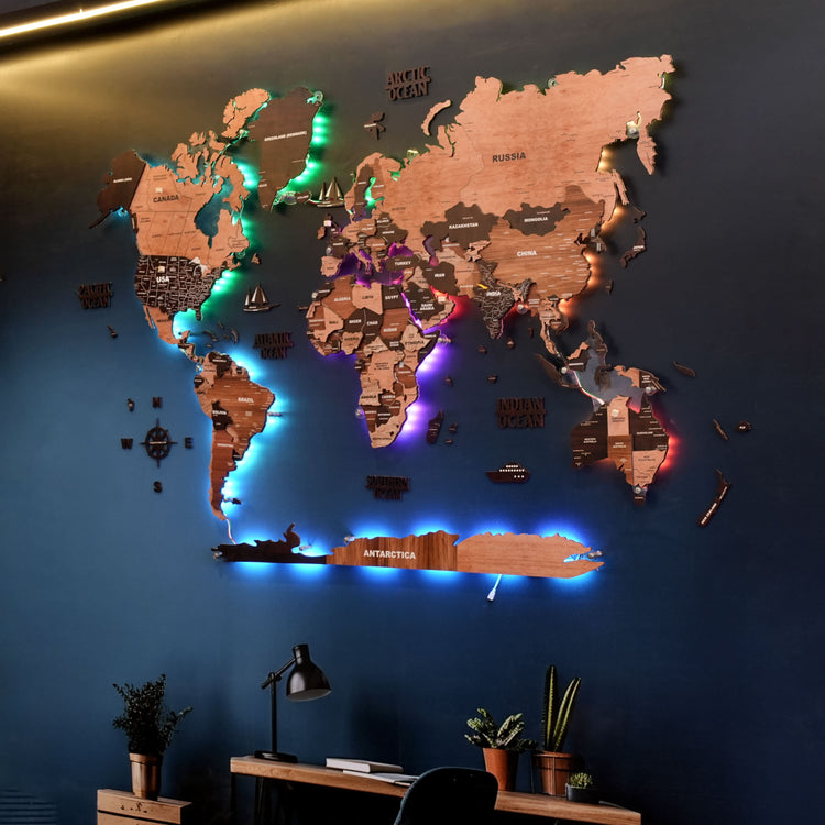 LED Wooden World Map