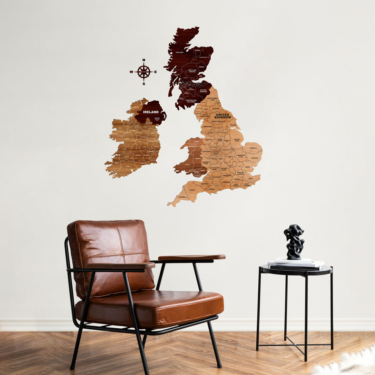 3D Wooden Texture United Kingdom Map
