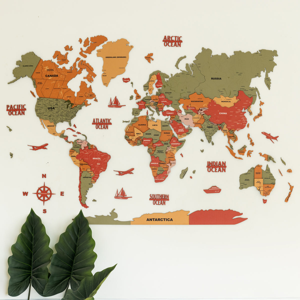 3D Olive Oasis Wooden World Map