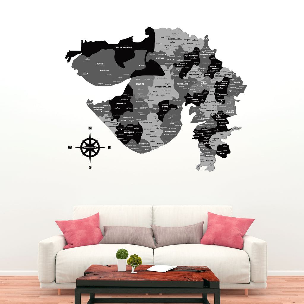 3D Black & Grey Wooden Gujarat Map