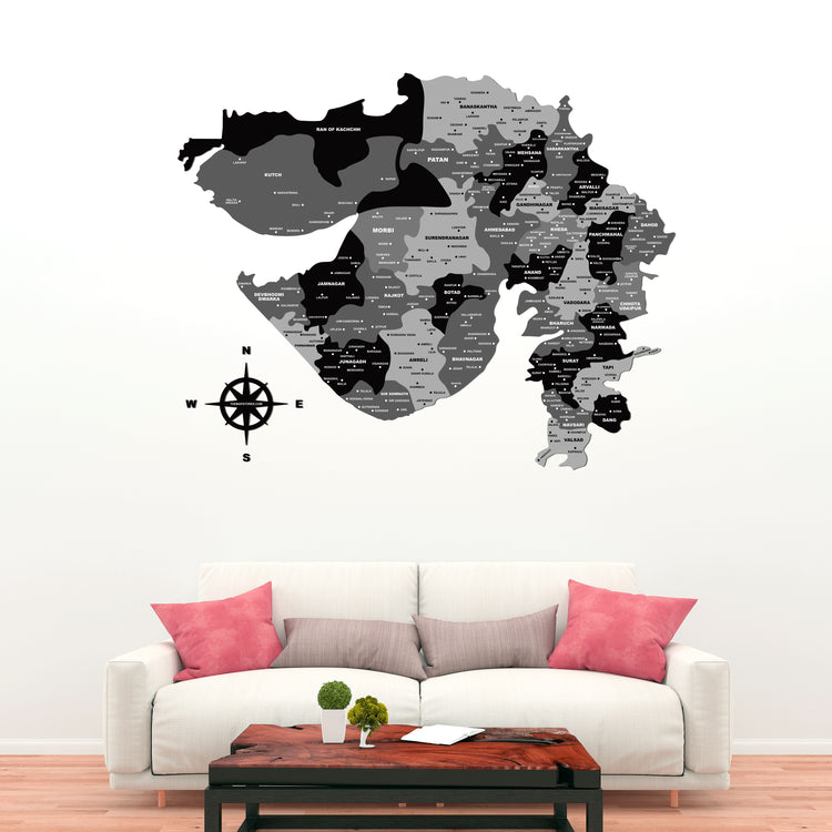 Black & Grey Wooden Gujarat Map