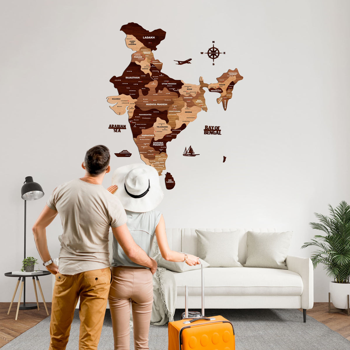 3D Wooden Texture India Map