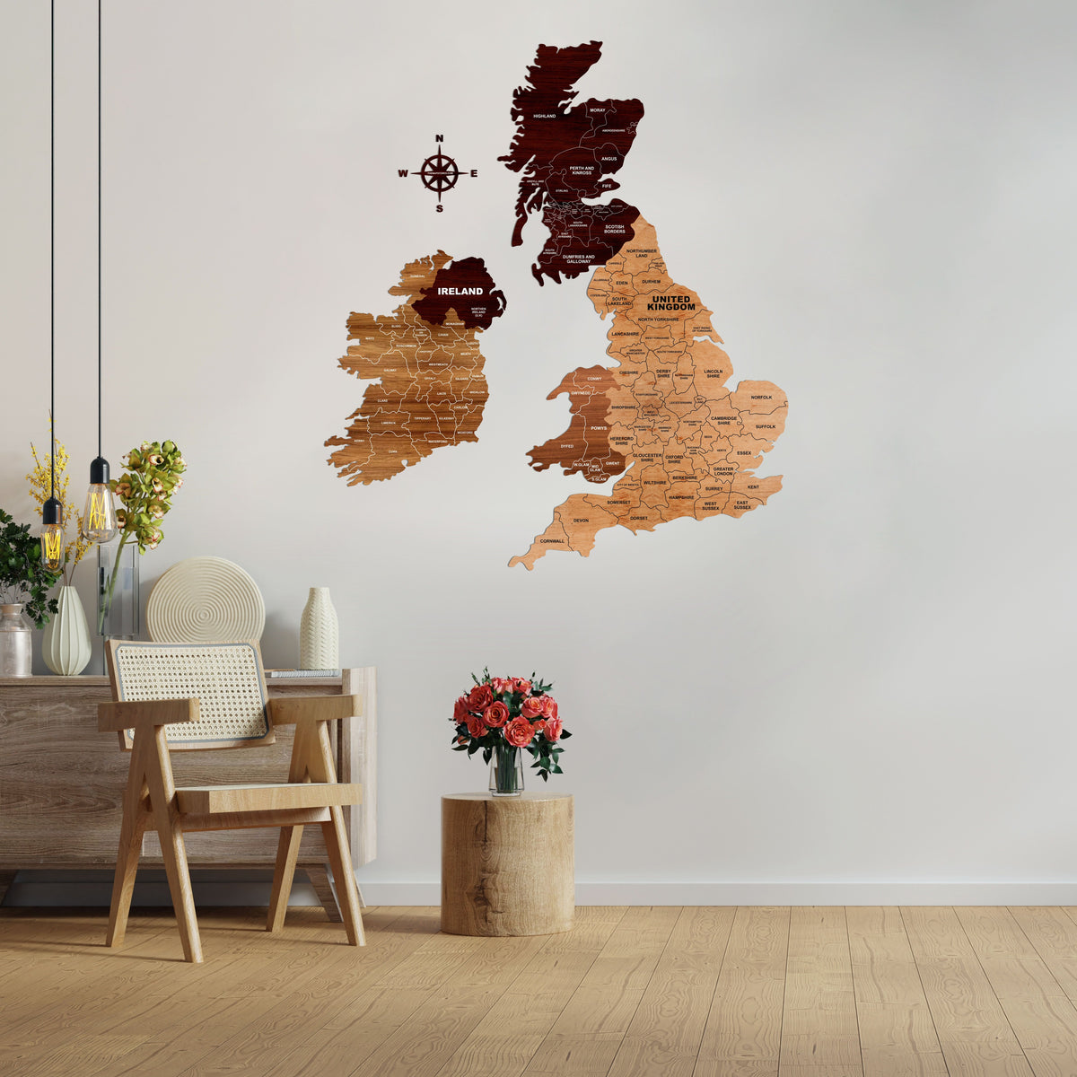 3D Wooden Texture United Kingdom Map