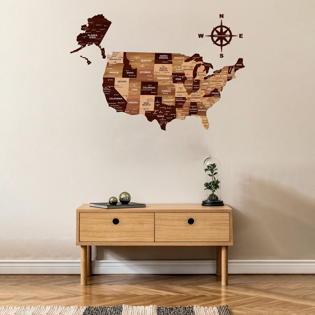 3D Wooden Texture USA Map