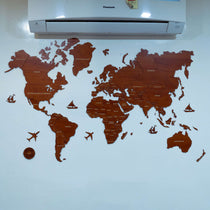 3D Multi Layered Brown Wooden World Map | Wooden Wallart.