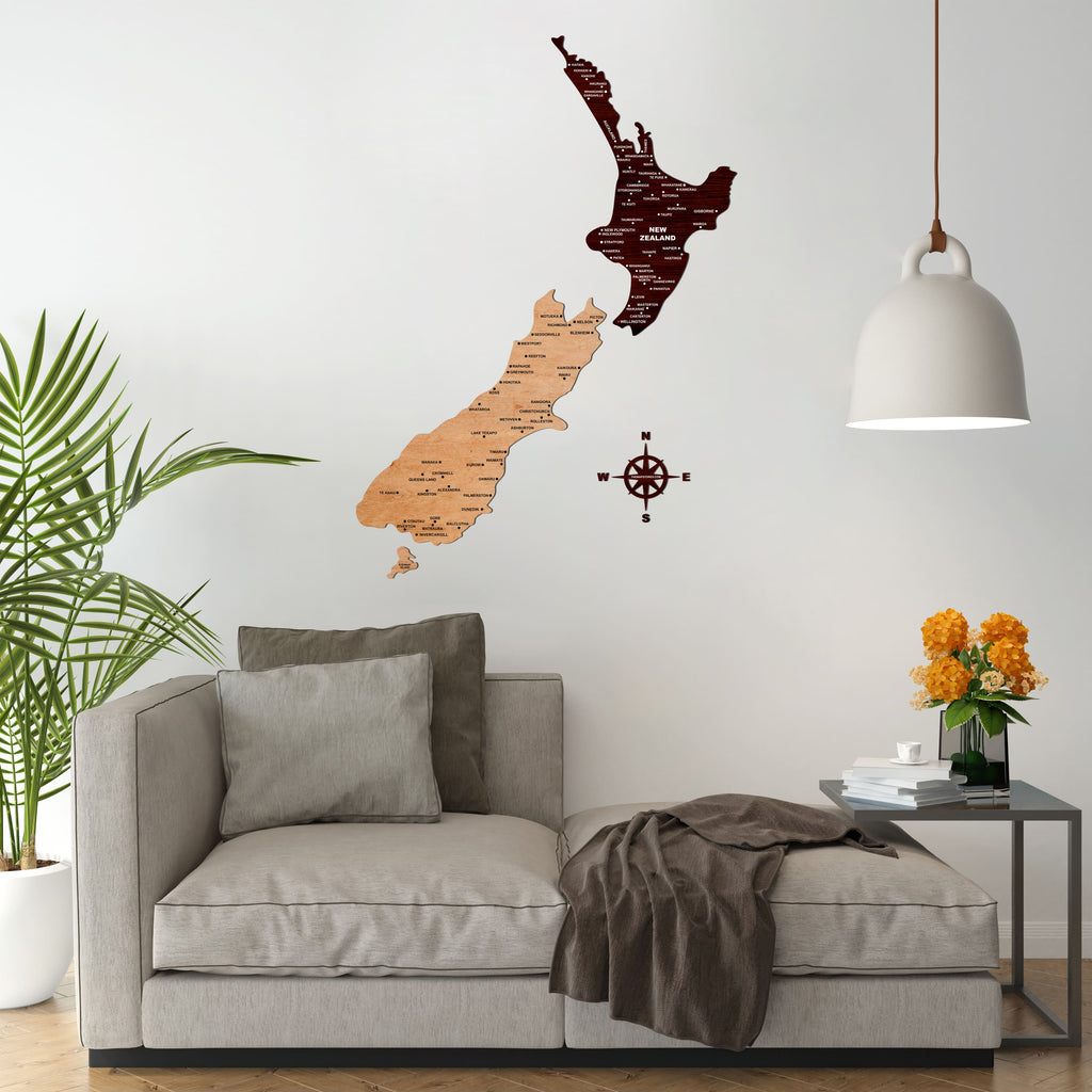 3D Wooden Texture New Zealand Map