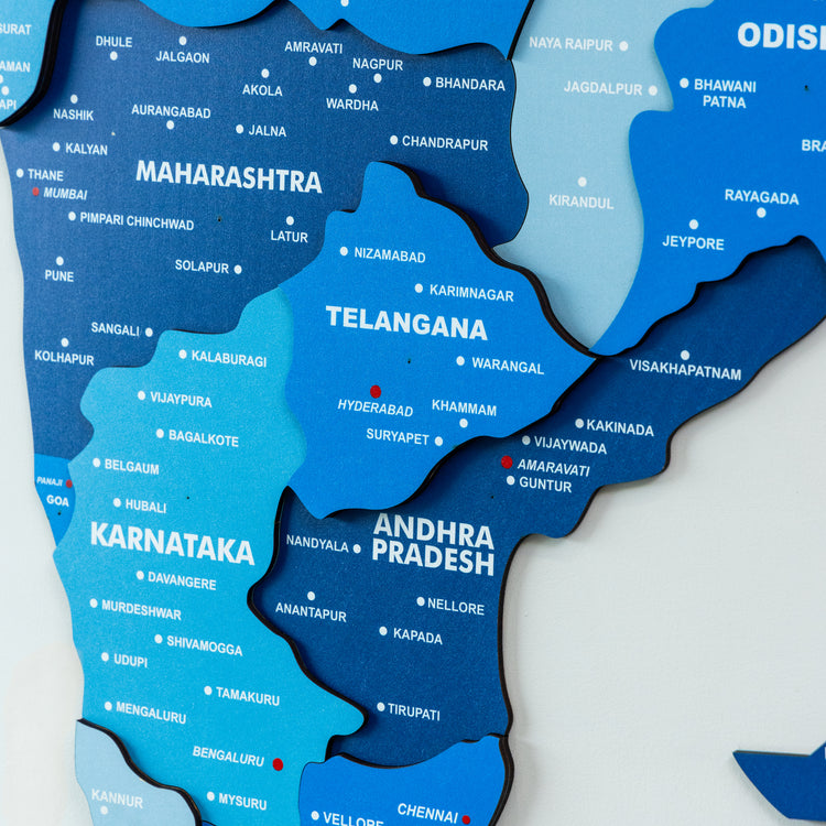 3D Tory Blue Wooden India Map