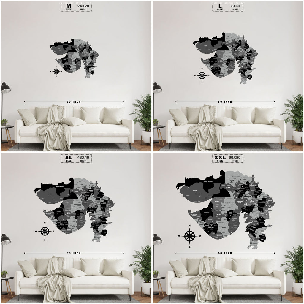 3D Black & Grey Wooden Gujarat Map