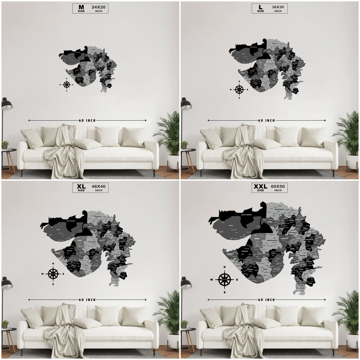 3D Black & Grey Wooden Gujarat Map