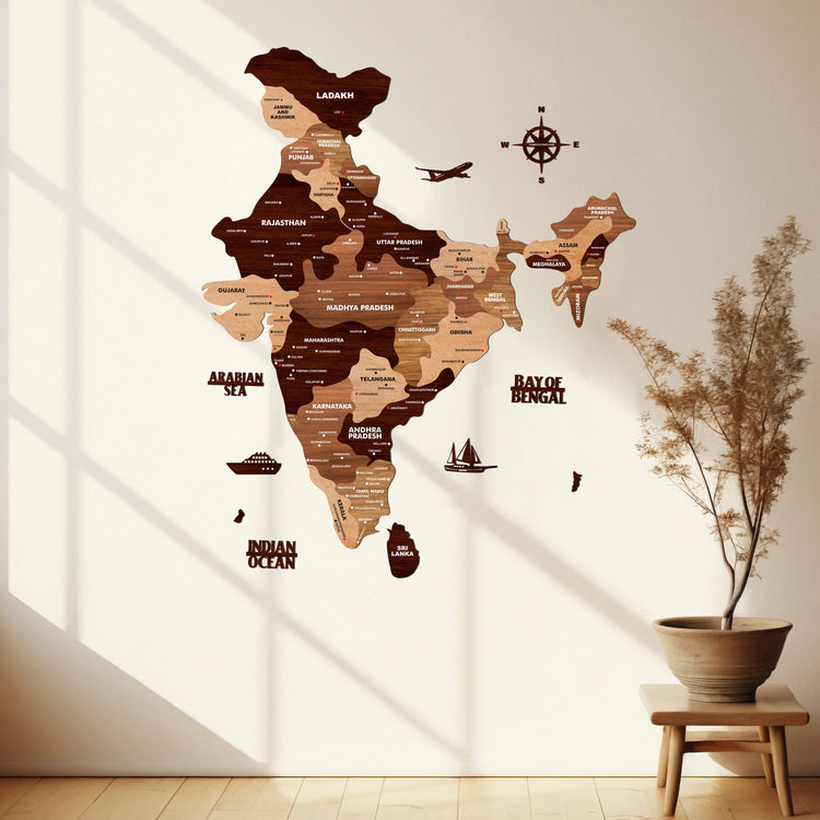 Wooden Texture India Map | The Map Stores