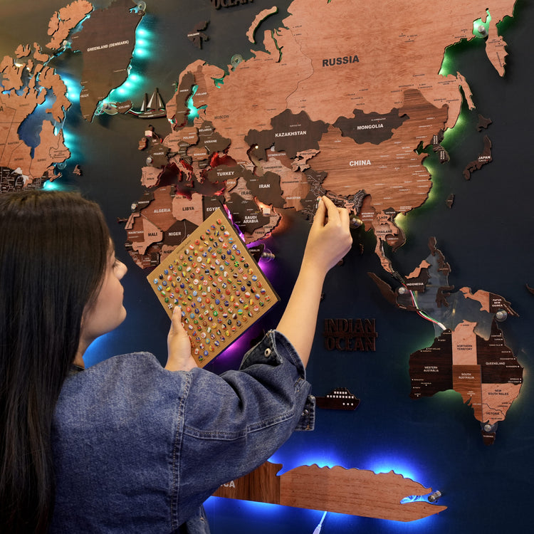 LED Wooden World Map