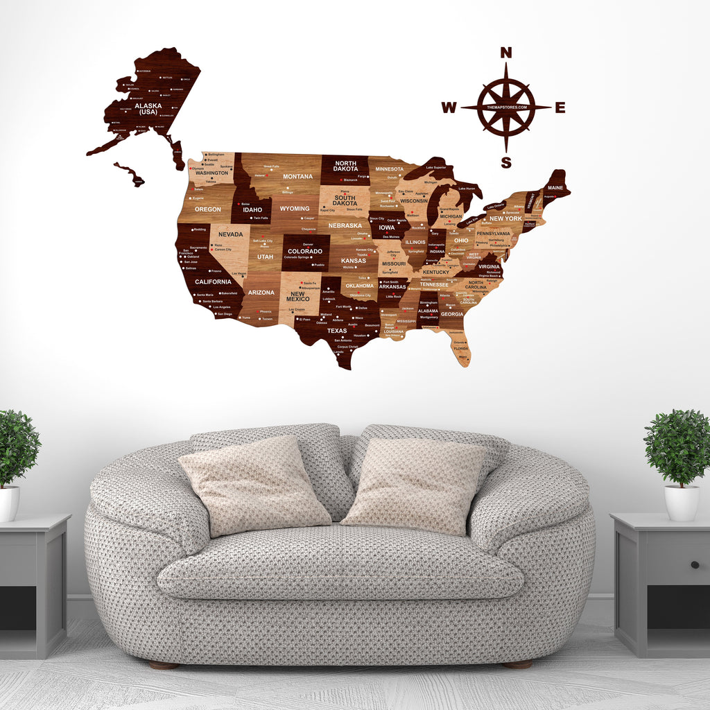 3D Wooden Texture USA Map