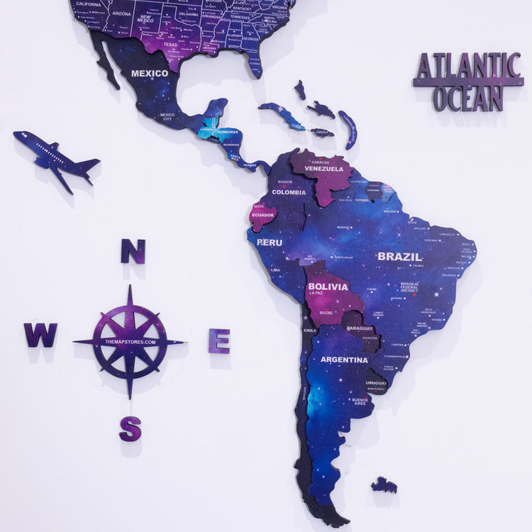 3D Galaxy Wooden World Map