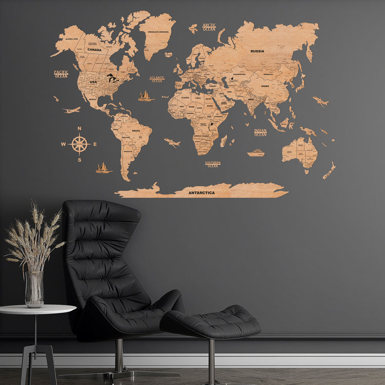 2D Maple Wooden World Map
