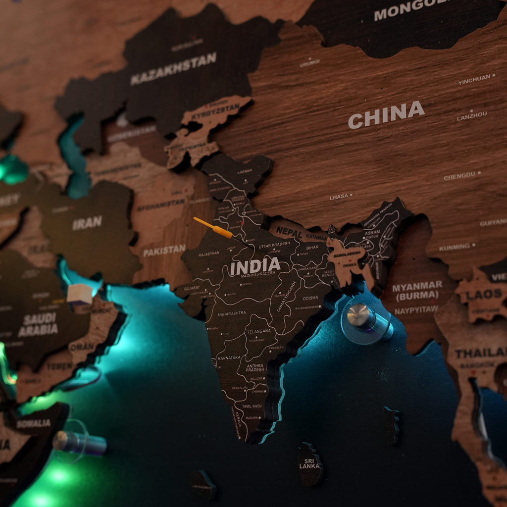 LED Wooden World Map