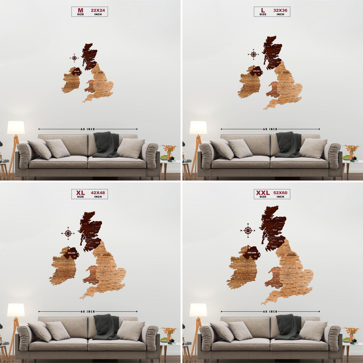 3D Wooden Texture United Kingdom Map
