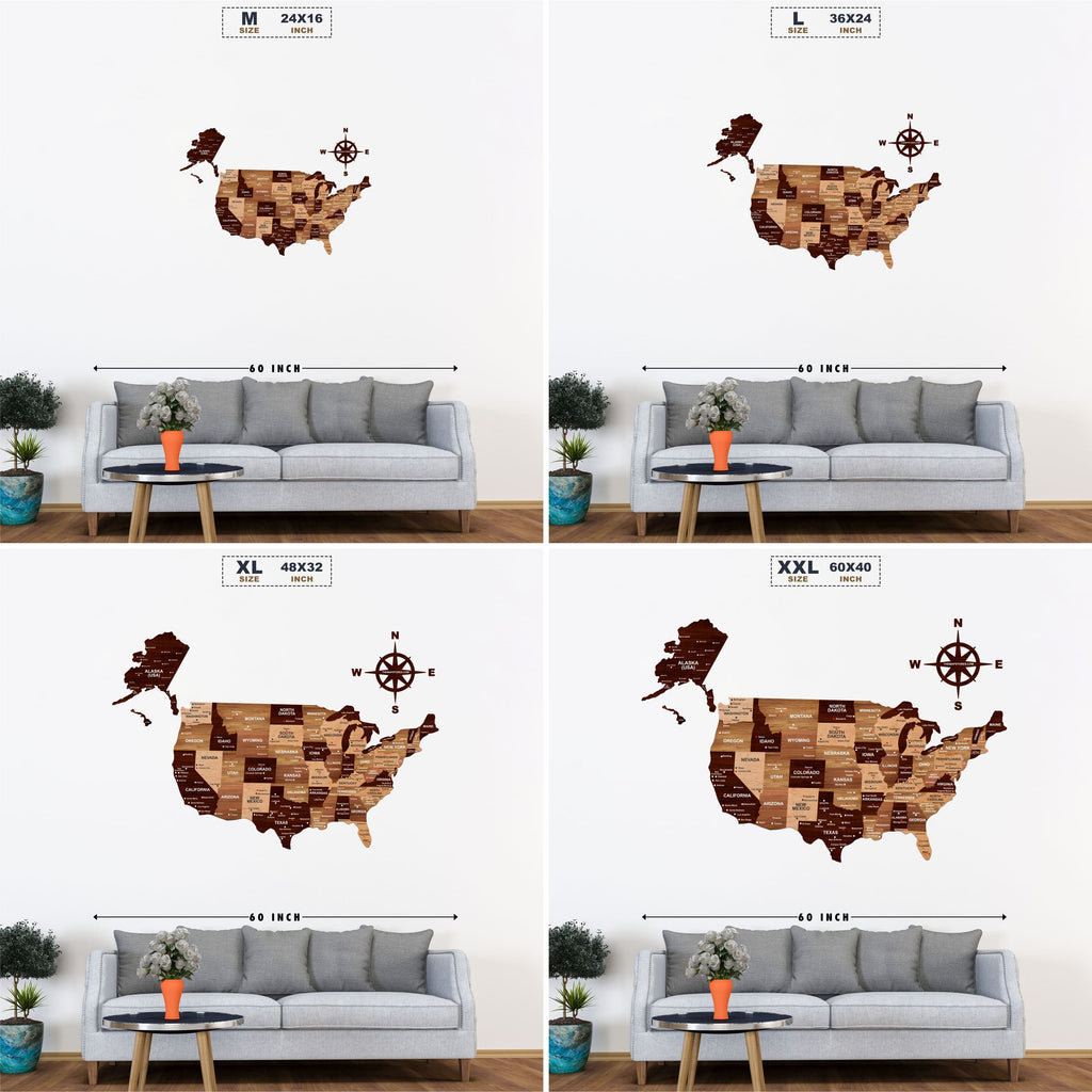 3D Wooden Texture USA Map