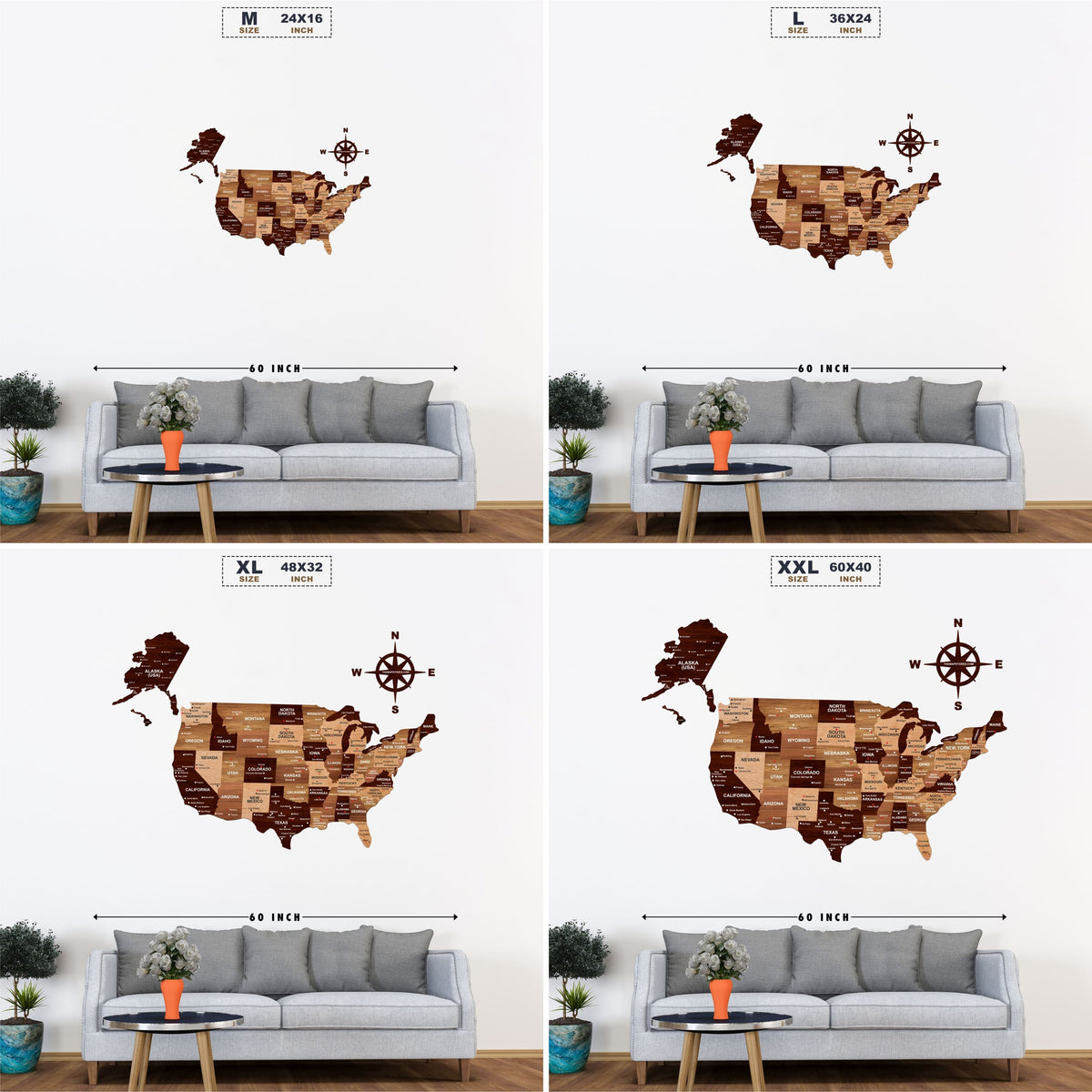 3D Wooden Texture USA Map