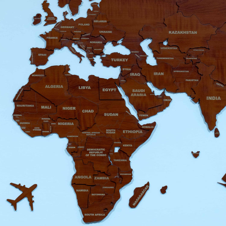 3D Multi Layered Brown Wooden World Map | Wooden Wallart.